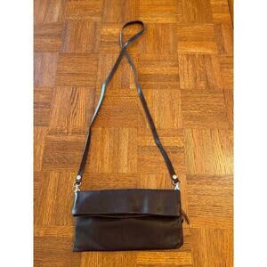 Italian leather made in Italy, pulled over clutch Crossbody purse Brown